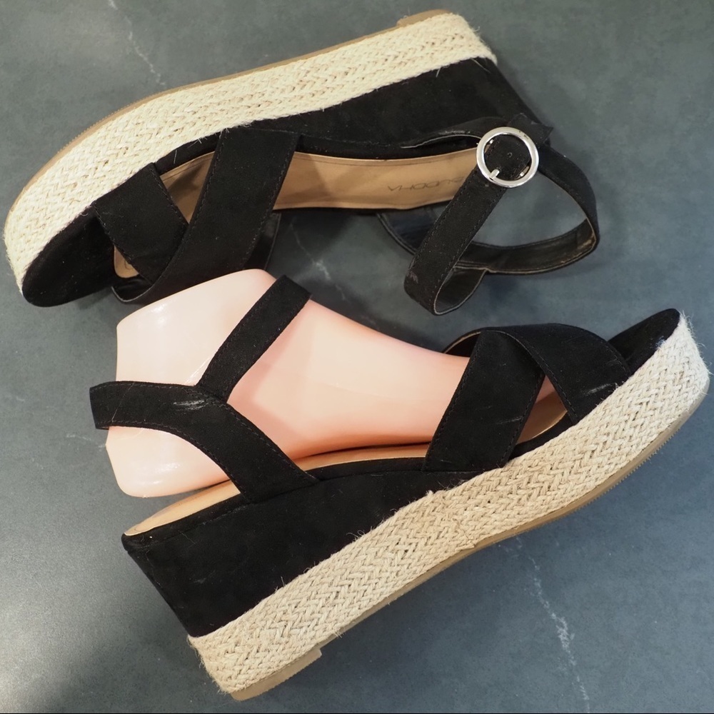 Big Buddha sz 10 black vegan fabric wedge espadrilles - Picture 9 of 15